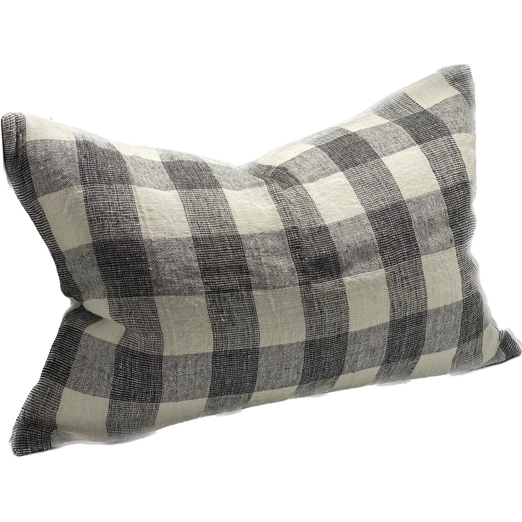 LINEN CUSHION COVER - IVORY / CHARCOAL