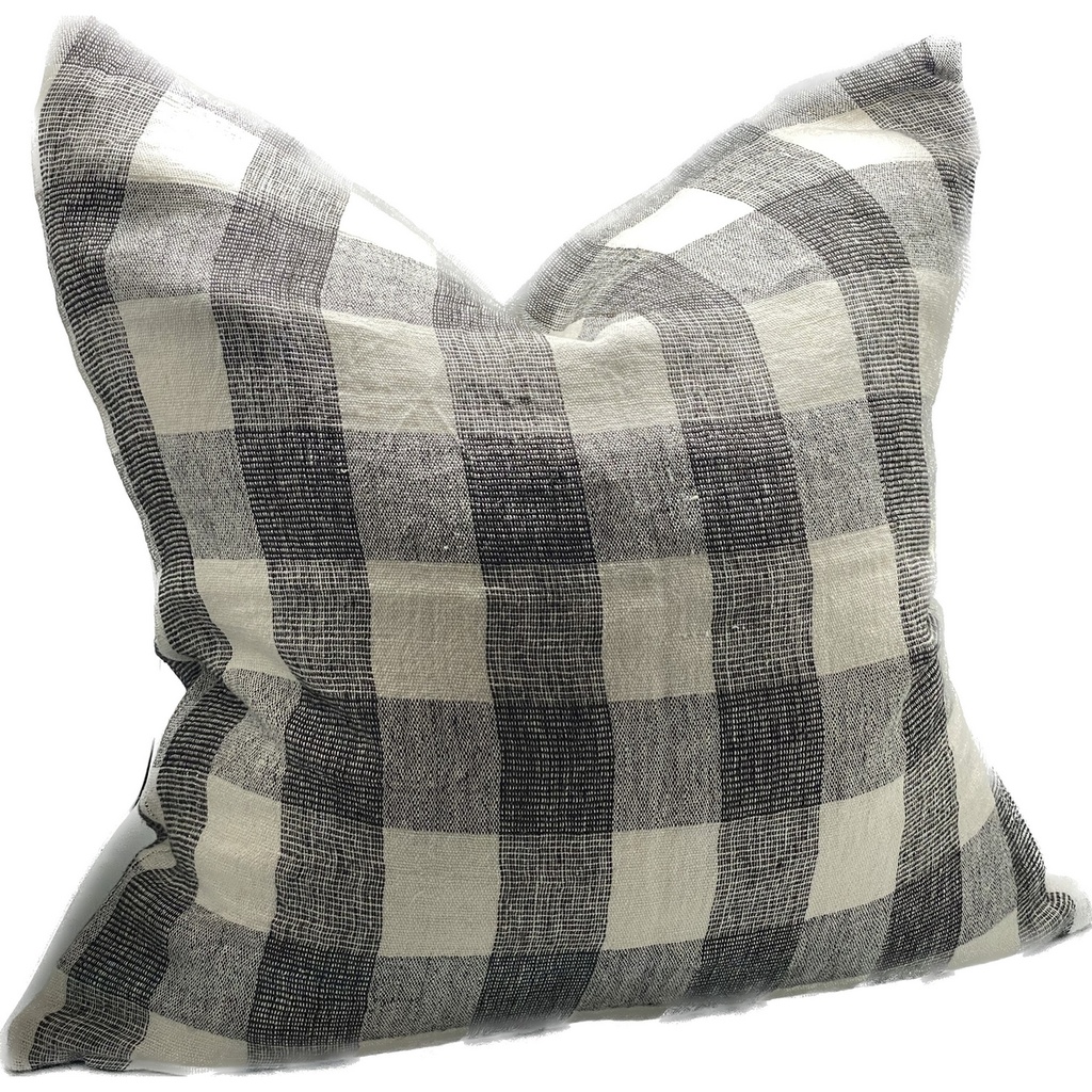 LINEN CUSHION COVER - IVORY / CHARCOAL