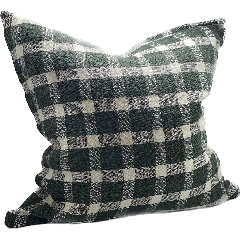 LINEN CUSHION COVER - DK. GREEN