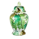 GREEN LEAVES CERAMIC JAR W/LID