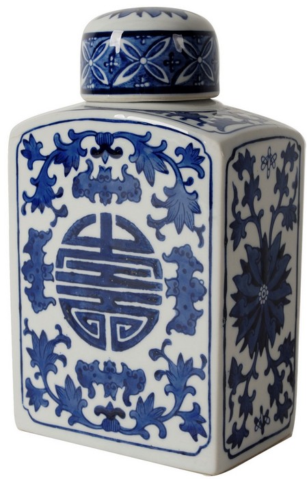 REN LIDDED JAR - BLUE AND WHITE