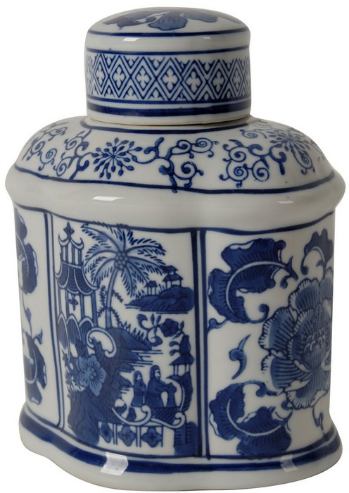 REN OVAL JAR WITH LID - BLUE AND WHITE