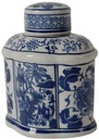 REN OVAL JAR WITH LID - BLUE AND WHITE