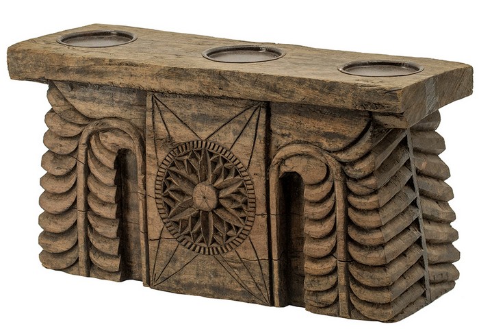 ANTIQUE CARVED PILLAR CANDLE HOLDER
