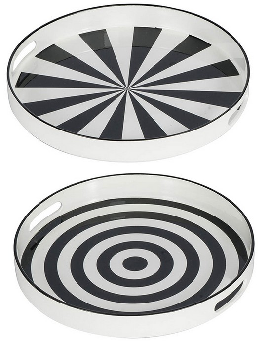 B&W ROUND TRAY S/2