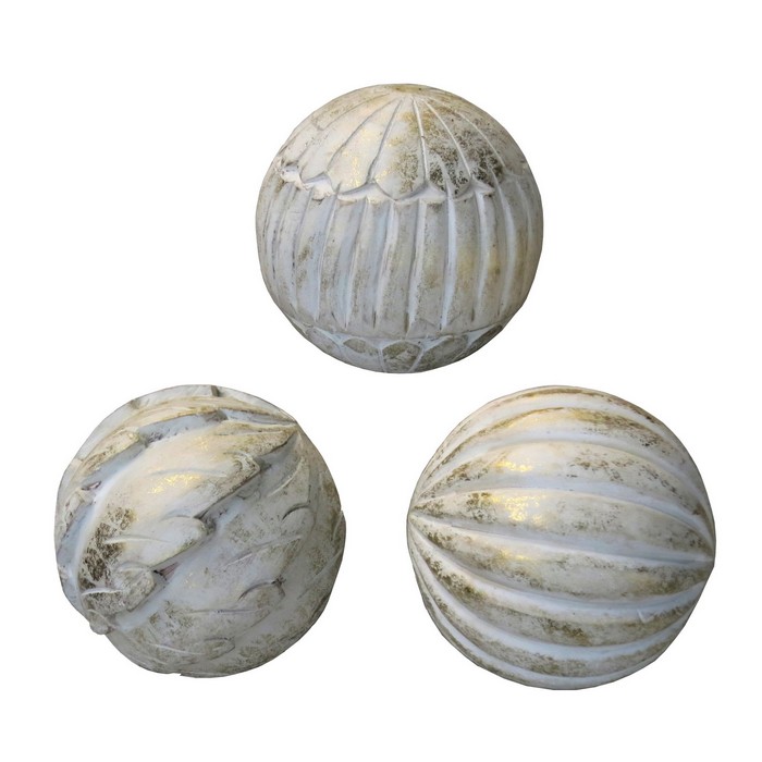 CARVED MANGO WOOD SPHERES S/3
