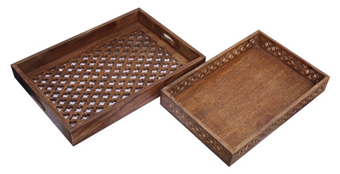 MANGO WOOD TRAYS S/2