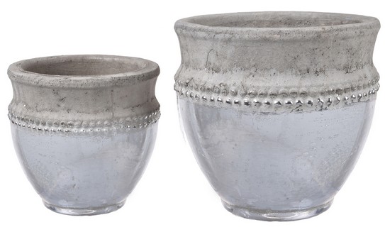 SILVER & STONE PLANTERS SET/2