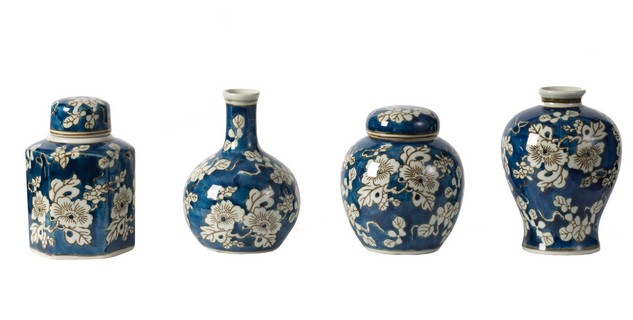 BLUE AND WHITE JAR AND VASE SET/4