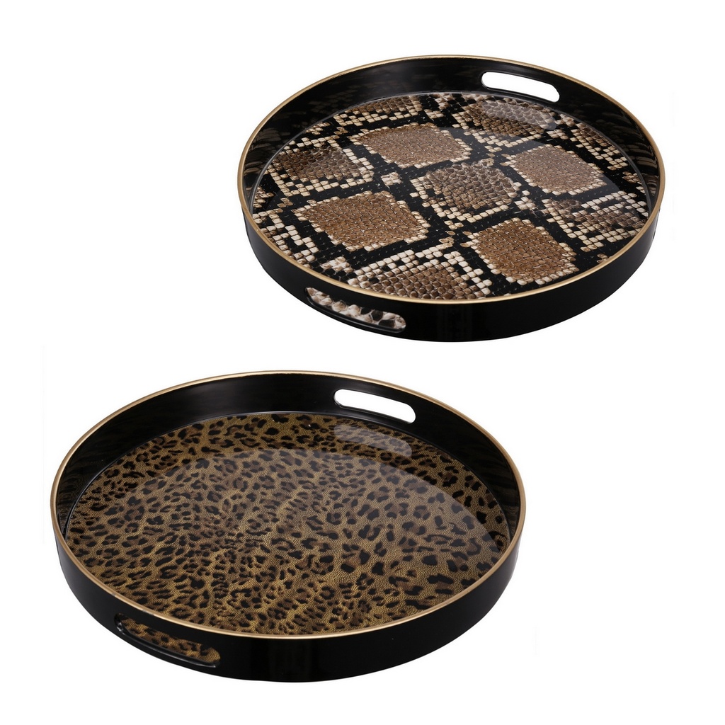 SNAKE PRINT ROUND TRAYS S/2