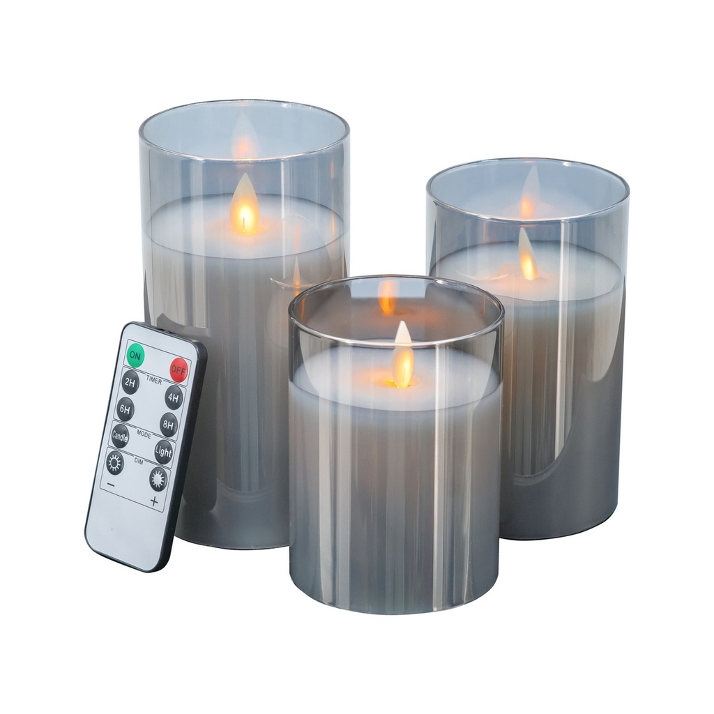 LED WAX CANDLES W/REMOTE - GREY