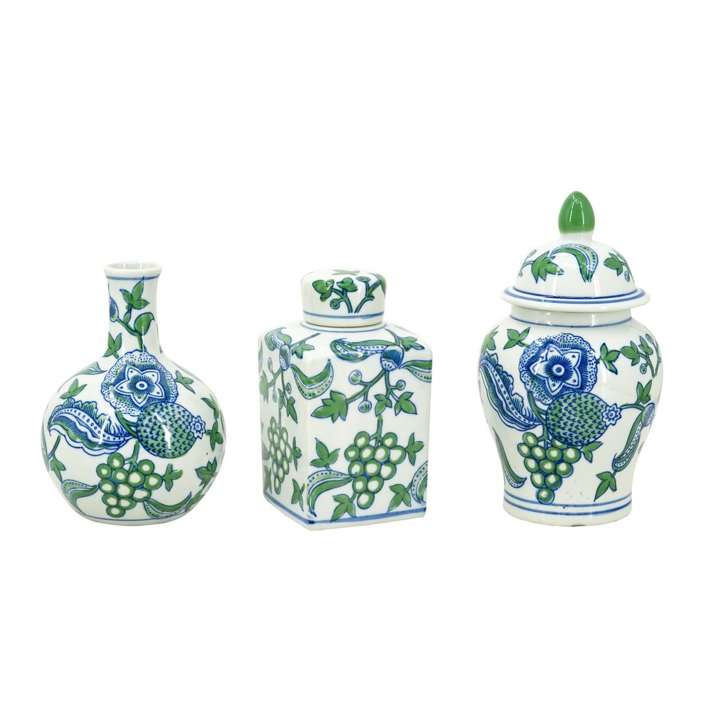 BLUE & GREEN PORCELAIN S/3
