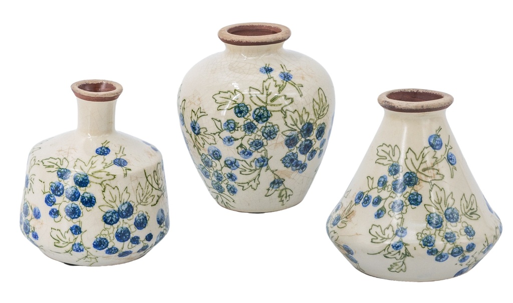 BLUEBERRY CERAMIC VASE SET/3