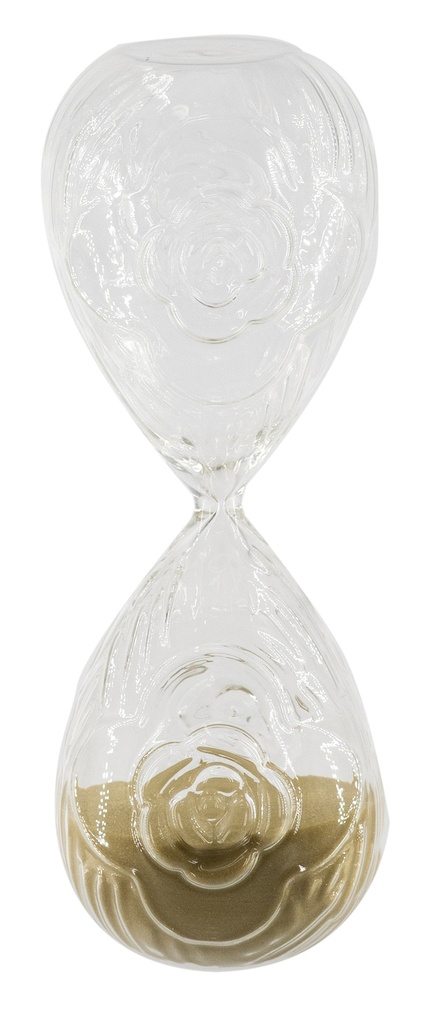 ROSE EMBOSSED HOUR GLASS WITH TAN SAND - LARGE