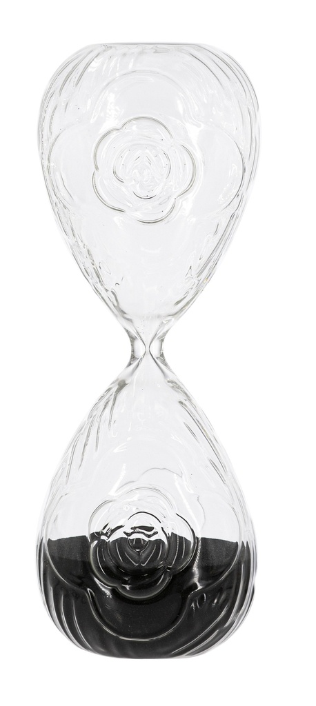 ROSE EMBOSSED HOUR GLASS WITH BLACK SAND - LARGE