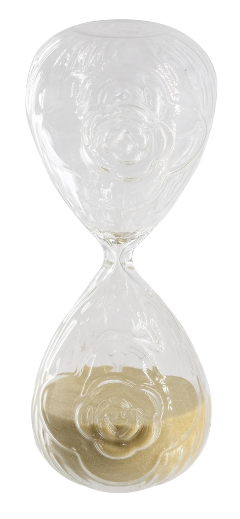 ROSE EMBOSSED HOUR GLASS WITH TAN SAND - SMALL