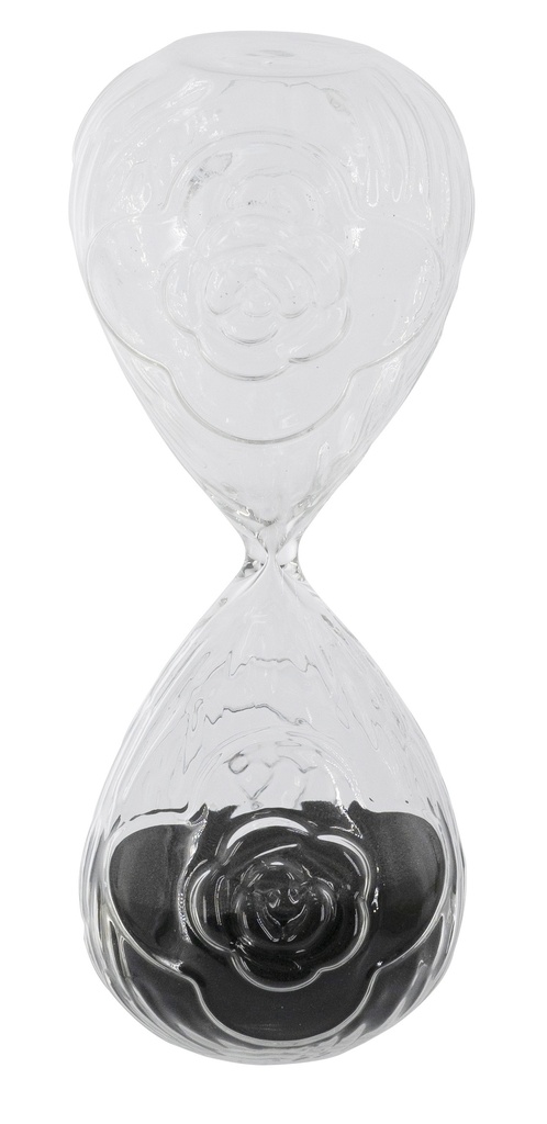 ROSE EMBOSSED HOUR GLASS WITH BLACK SAND - SMALL