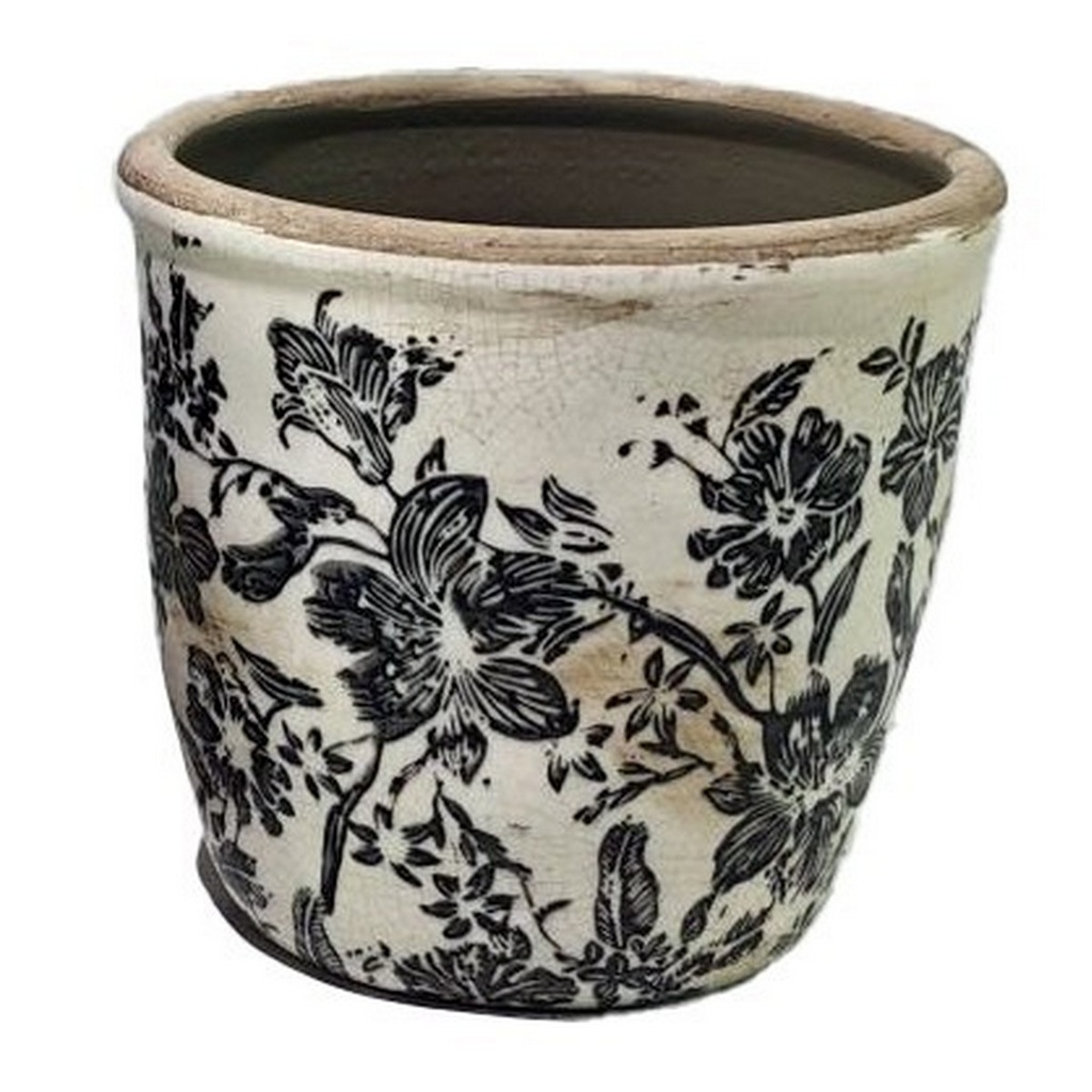 BLACK FLORAL POT - BLACK