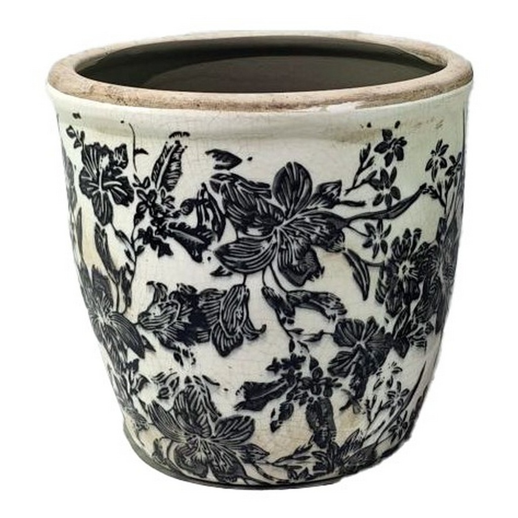 BLACK FLORAL POT - BLACK