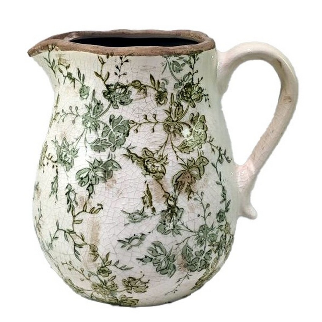 GREEN FLORAL CERAMIC  JUG - GREEN