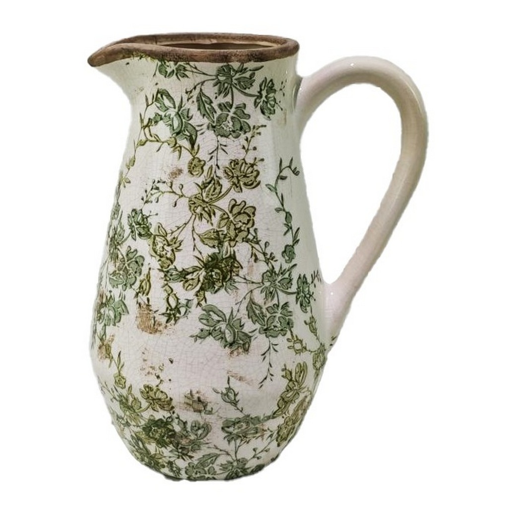 GREEN FLORAL CERAMIC  JUG - GREEN