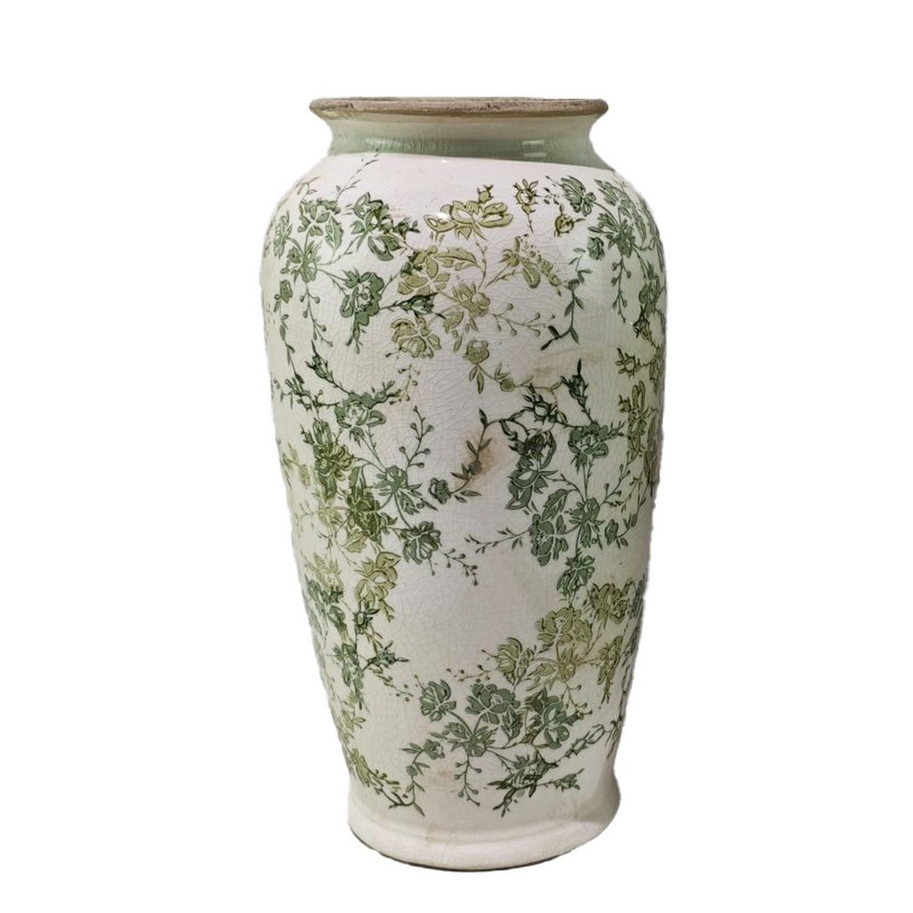 GREEN FLORAL VASE - GREEN