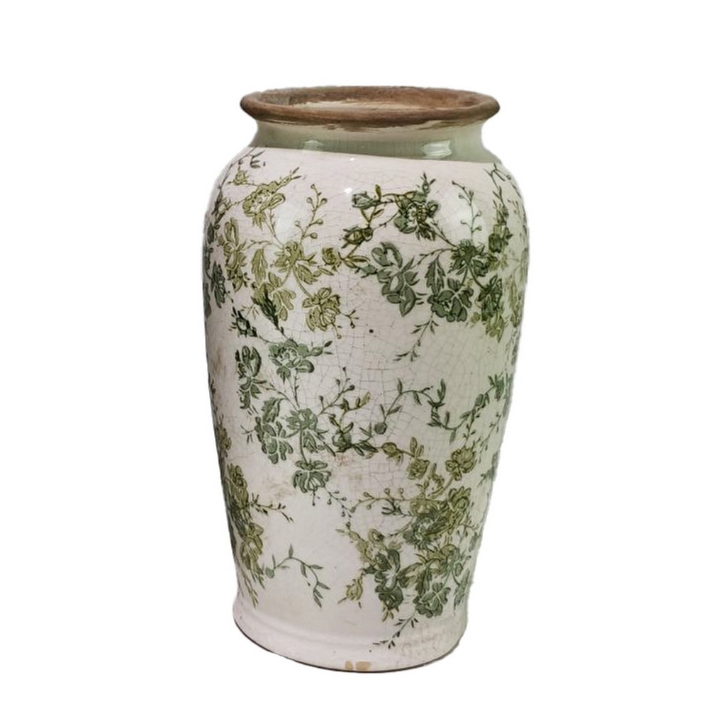 GREEN FLORAL VASE - GREEN