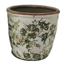 GREEN FLORAL POT - GREEN