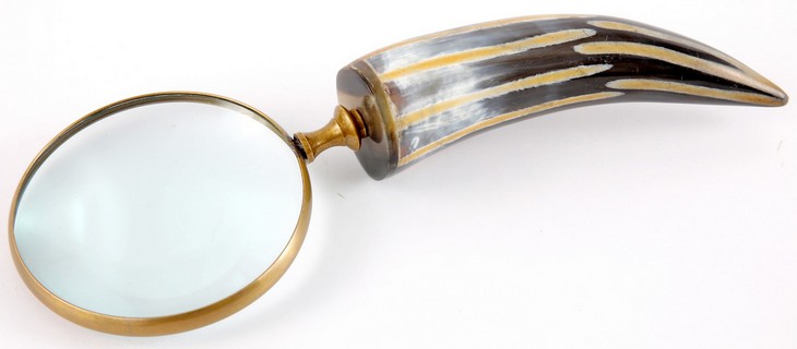 BRASS ALUMINIUM MAGNIFIER W/ HORN HANDLE