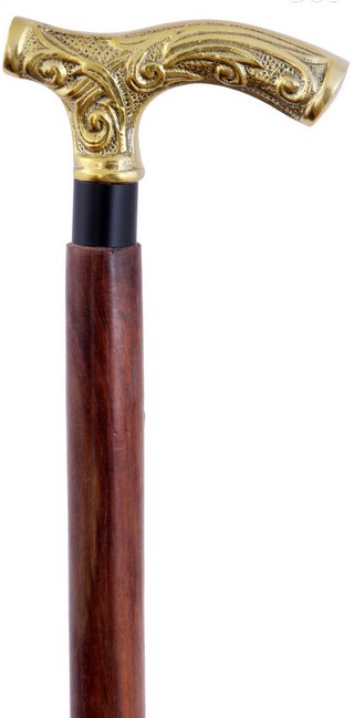 WOODEN WALKING STICK W/ BRASS HANDLE