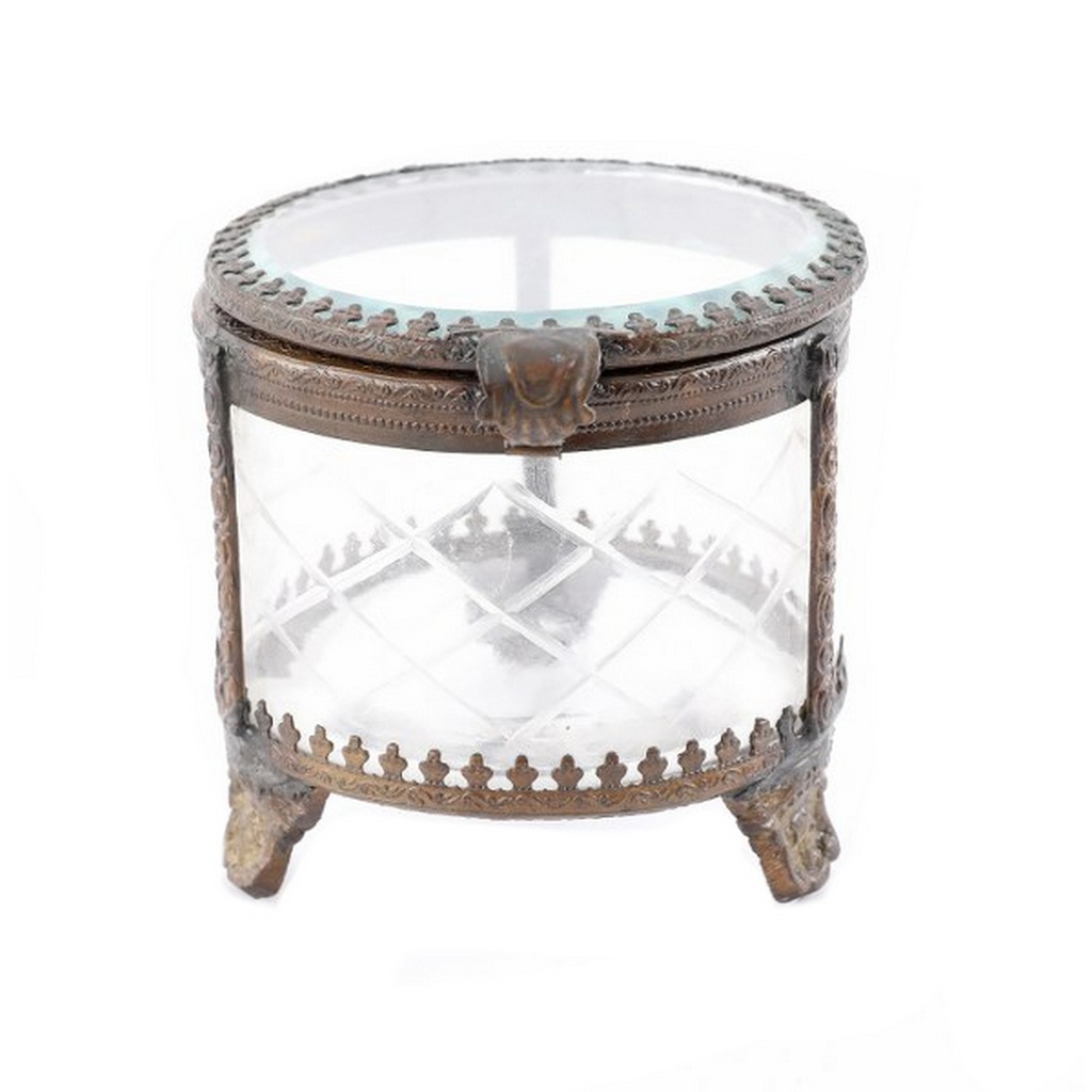 BRASS & GLASS ROUND JEWELLERY BOX