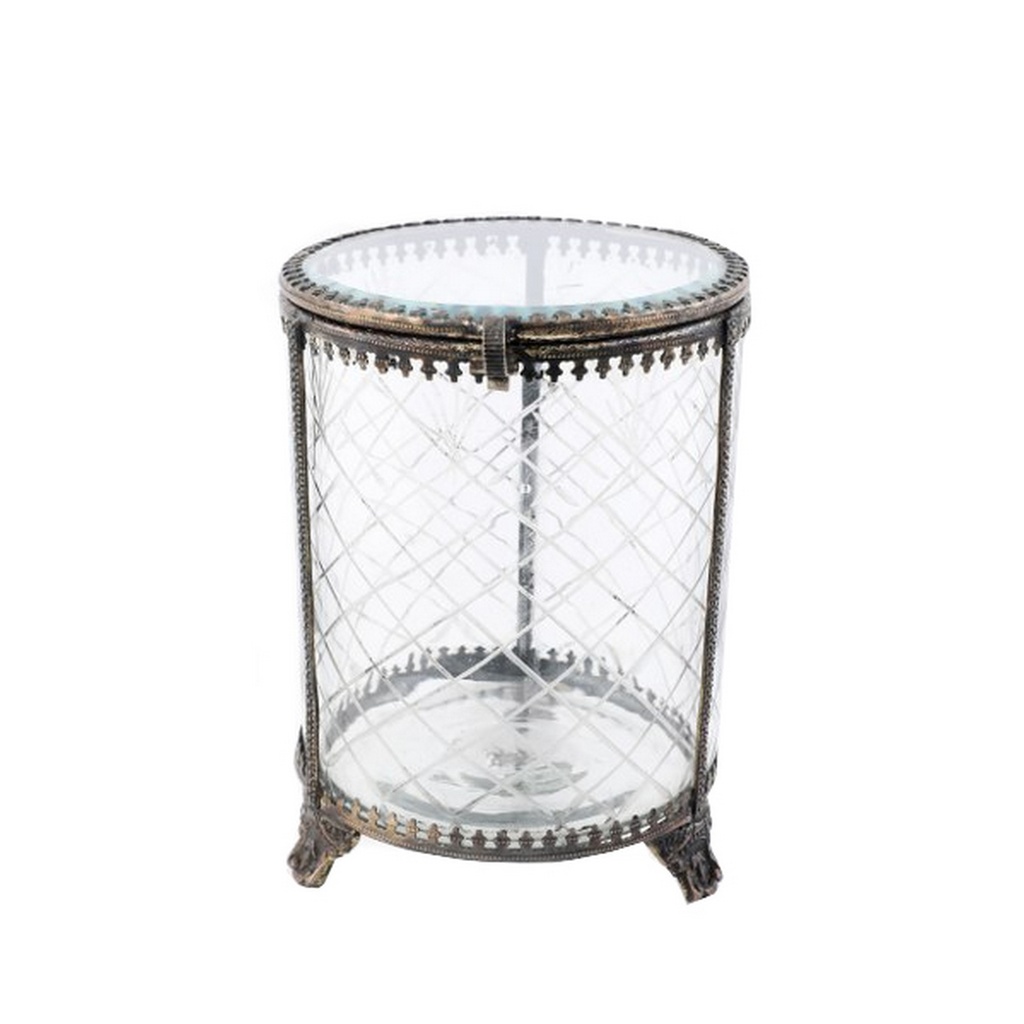 BRASS & GLASS ROUND JEWELLERY BOX