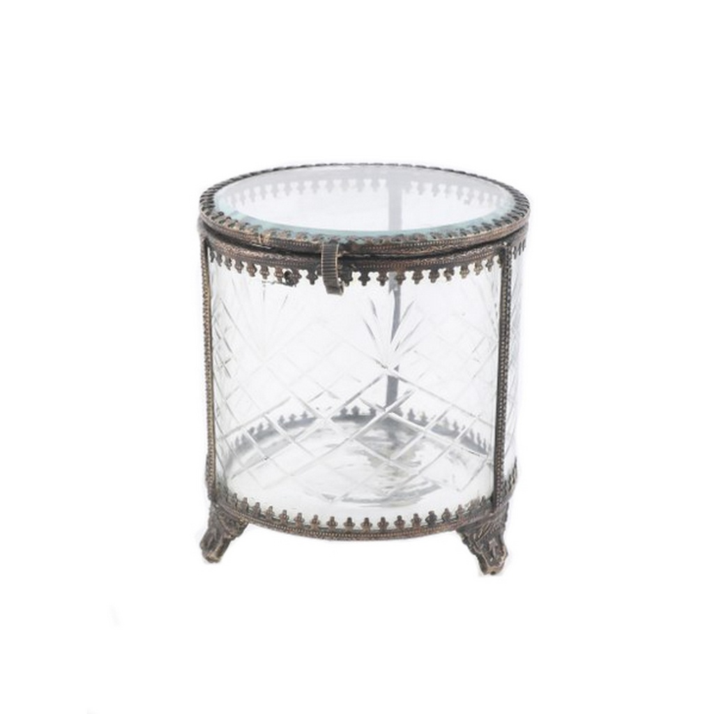 BRASS & GLASS ROUND JEWELLERY BOX