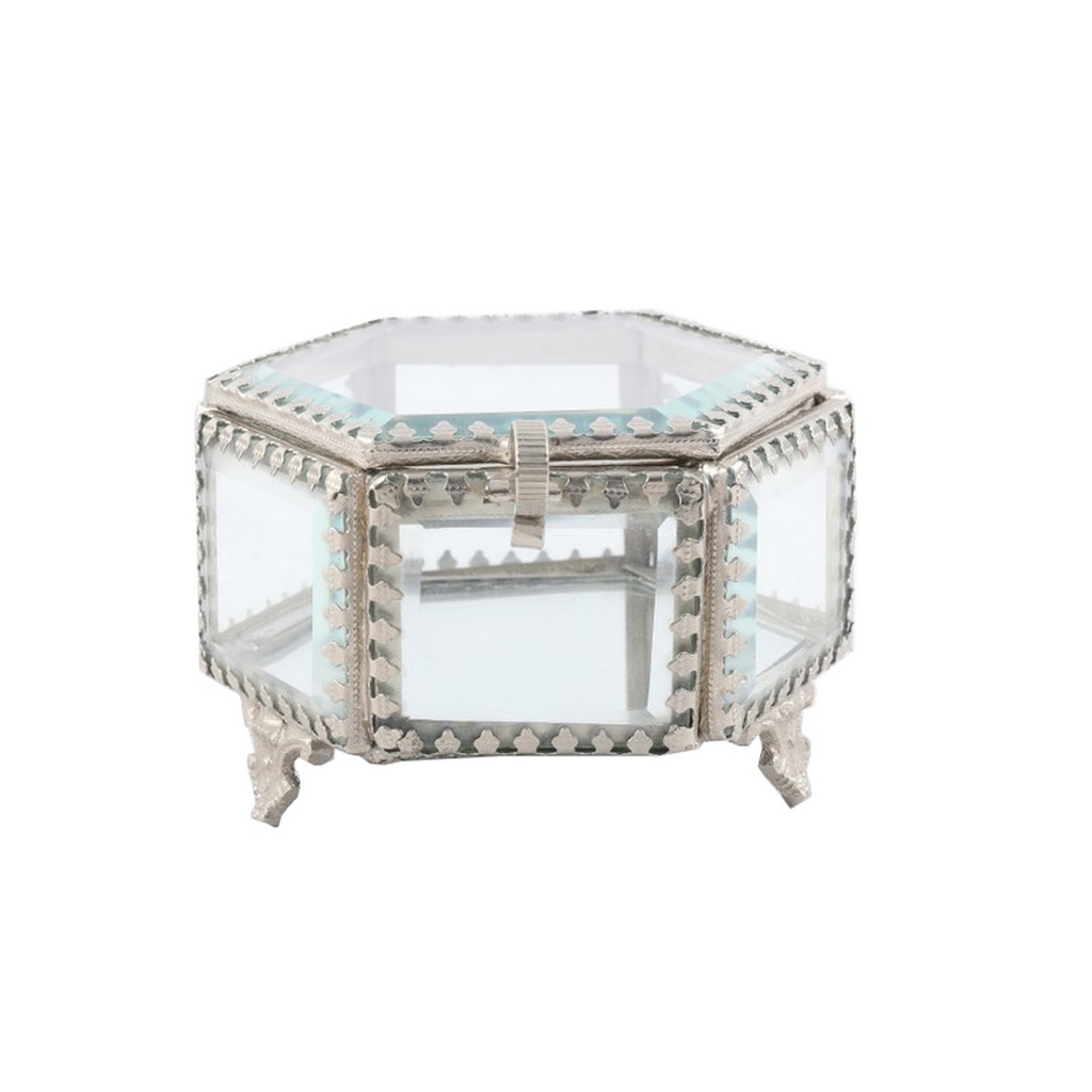 BRASS & GLASS HEXAGON JEWELLERY BOX