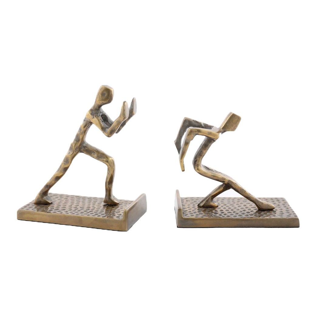 ALUMINIUM PUSHING PEOPLE BOOKENDS - 1 PAIR
