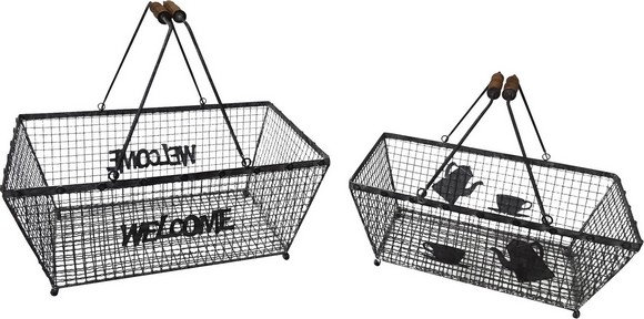 BASKET ANTIQUE GREY SET OF 2