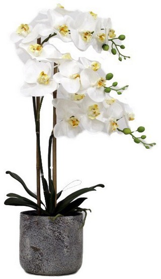 REAL TOUCH ORCHID 2 SPRAY WHITE WITH STONE POT