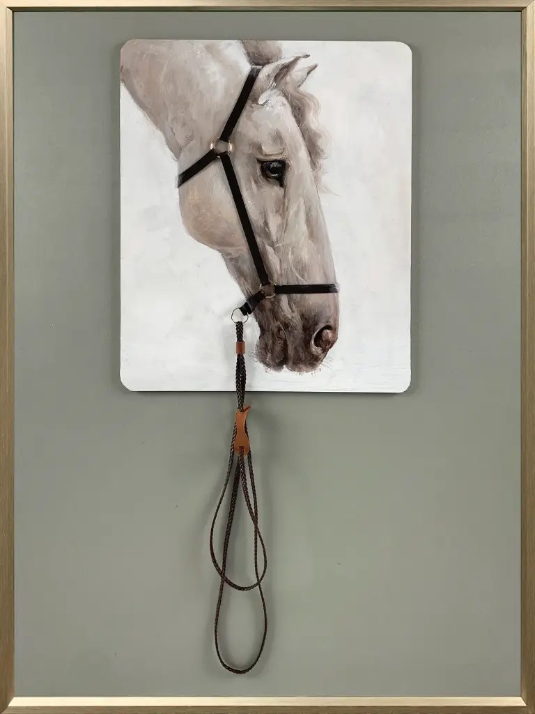 WHITE HORSE WITH REINS CANVAS