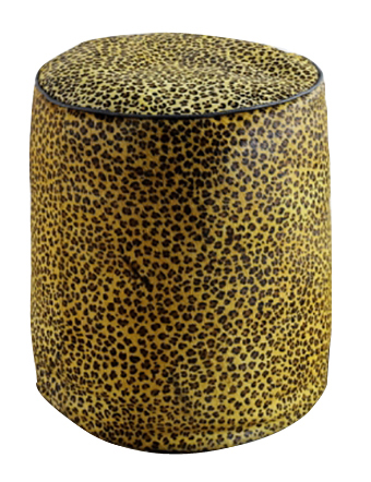 LEOPARD LEATHER ROUND OTTOMAN