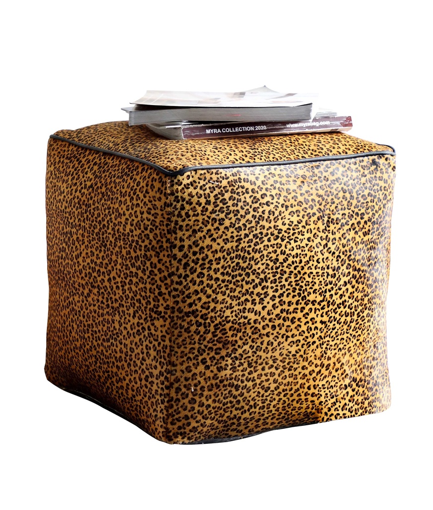 LEOPARD LEATHER SQUARE OTTOMAN