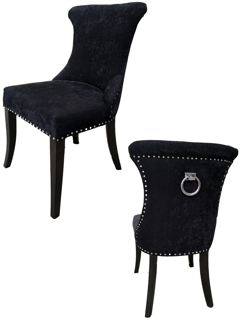 MIAMI DINING CHAIR BLACK CHENILLE FABRIC W/SS NAILS & RING