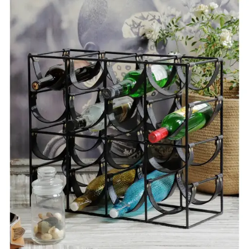 [KC1290] METAL & LEATHER WINE RACK