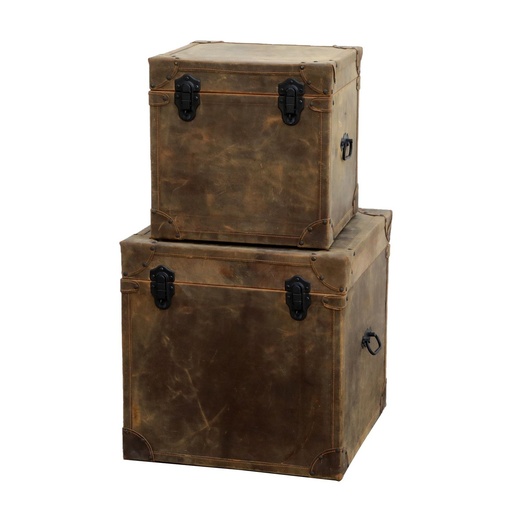 [KC1239] VINTAGE LEATHER TRUNKS S/2