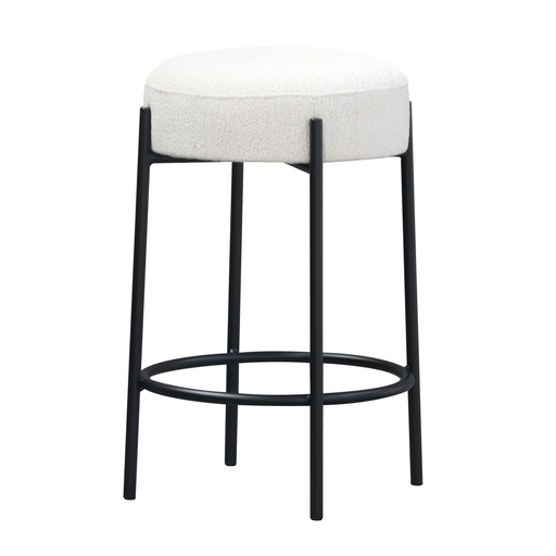 [PR2064] BARSTOOL W/ WHITE BOULCE FABRIC/BLACK STEEL FRAME