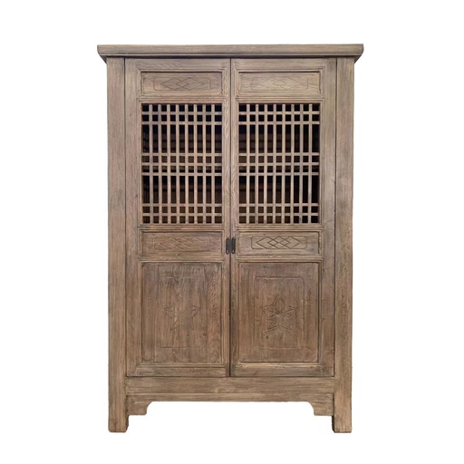 [CN8006] HARVEST CARVED 2 DOOR SHOWCASE CABINET - RECLAIMED ELM