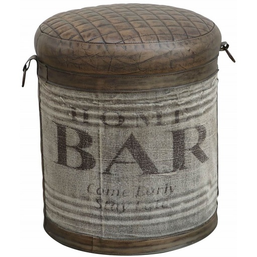 [KC1075] CANVAS & LEATHER OTTOMAN
