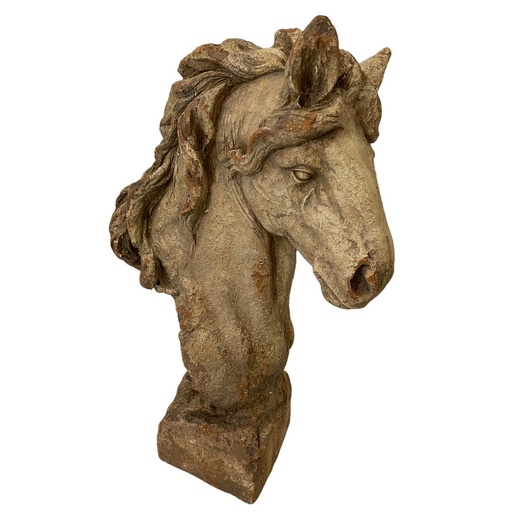[QD5031] HORSE HEAD - INDOOR & OUTDOOR - ANTIQUE MARBLE MAGNESIA COMPOSITE