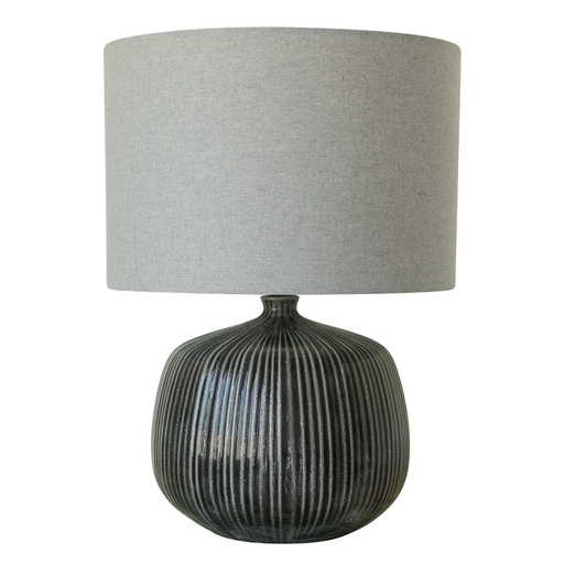 [RS3044] BLACK GLAZED CERAMIC LAMP W/ GREY LINEN SHADE