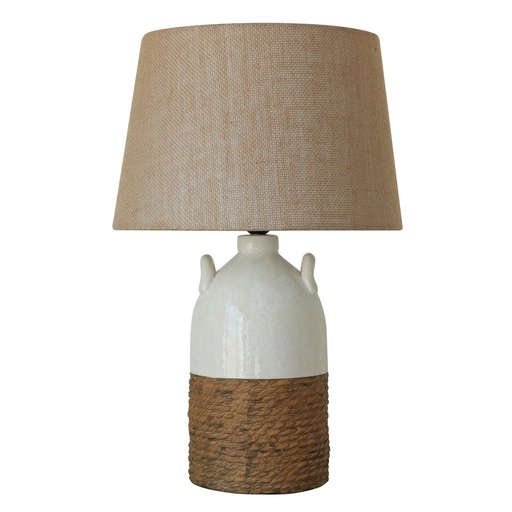 [RS3045] ANTIQUE CERAMIC LAMP W/ HESSIAN SHADE