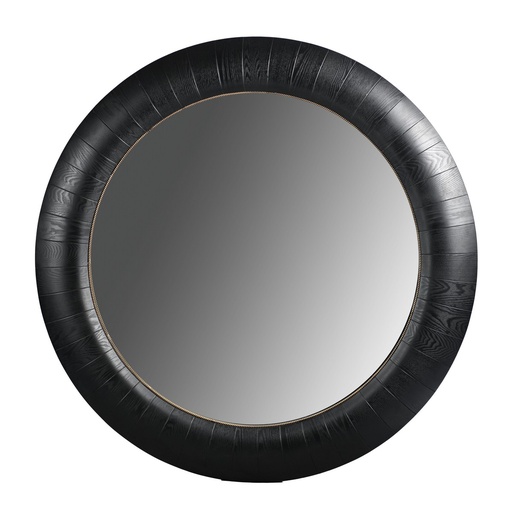 [EM8007] BLACK OAK & GOLD ROUND MIRROR - OAK VENEER/MDF